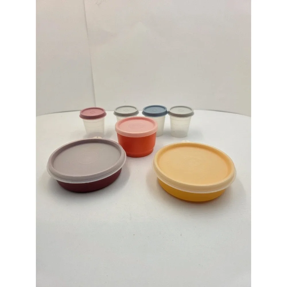 VTG Tupperware Canister Bowl Cup Lot 7 Pc Pastel Harvest Storage Containers Lids